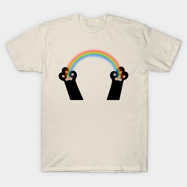 Rainbow in Black Animal Paws T-Shirt by Rebekah Thompson